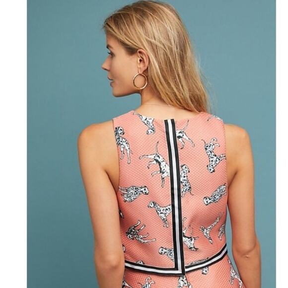 Anthropologie Hutch Top Dalmatian Crop Dog Novelty Stripe Pink Preppy Size 6 - Picture 3 of 13